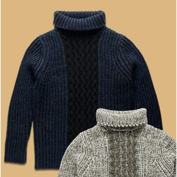 Deus Ex Machina Motorcycles Turtle Sweater Color Block Navy Black Wool Blend M - Picture 1 of 9